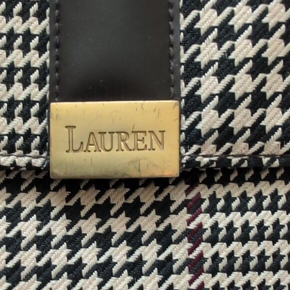 Lauren Ralph Lauren Houndstooth Brown Leather Shoulder Bag Y2K Preppy Vintage - Picture 2 of 14